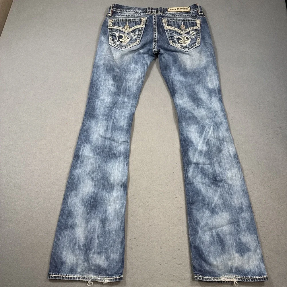 Rock Revival Gloria Boot Jeans Women's 29 Fleur rhinestone distressed - Picture 2 of 10